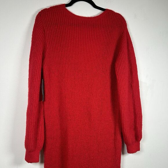 NWT NAKD Knitted Open Back Wide Sleeve Slit Sweater Dress Red Women's Size S/M - Picture 4 of 12